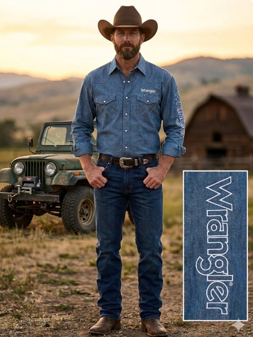 Wrangler Light Blue Long Sleeve Button-Down Western Shirt with Sleeve Logo